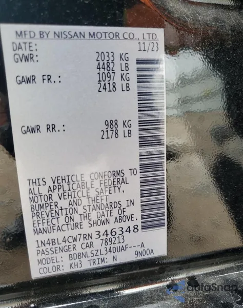 2024 Nissan Altima Sr from USA, damaged, VIN 1N4BL4CW7RN346348